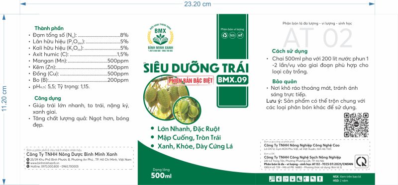 BMX 09 Siêu Dưỡng Trái dạng chai 500ml